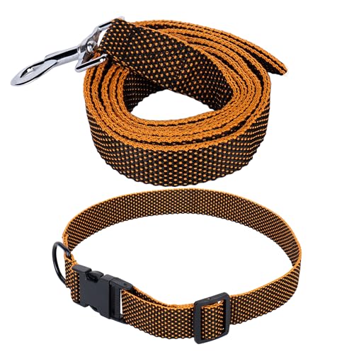 Image of Nylon Leash and Collar for Dogs with 360 Degree Rotating Clasp | Mustard Yellow | Water Proof | for Medium and Large Dogs in Medium Size