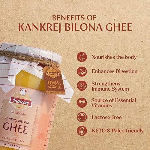 Image of Indicow Farms Pure Authentic A2 COw Ghee (1000ml(1ltr) | Natural| Preservative Free | Vedic Bilona