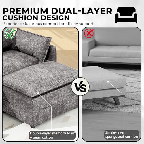 Image of LEVELEVE 147 inch U-Shape Modular Sofa with 2 Ottomans, Deep Seat Cloud Convertible Sleeper, 2 Arm Pillows, Cozy Large Upholstered Furniture for Living Room Apartment, Dark Grey