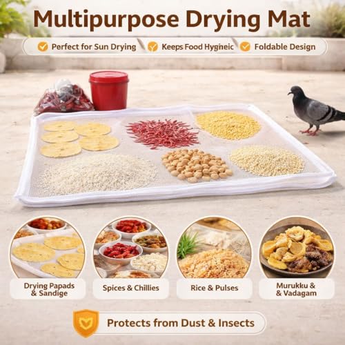 Image of Multipurpose Drying Mat for Papad, Chilli, Rice, Breathable Mesh Washable Reusable Foldable Lightweight Sun Drying Cloth
