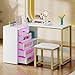 DWVO L Shape Nail Desk Set with Cushion Stool, Manicure Table with Drawers, RGB Lights, and USB Power Outlets, Nail Station for Home or Studio