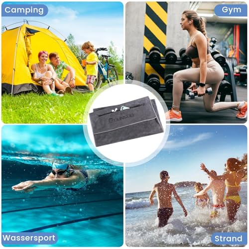 DUNSOO DUNSOO Fitness Handtuch I 120x50cm I Mikrofaser Sporthandtuch mit Reißverschlusstasche für Fitnessstudio und Training I Gym Handtuch (Dunkelgrau) - Verwendungsansicht 7 | TV | Video | Foto