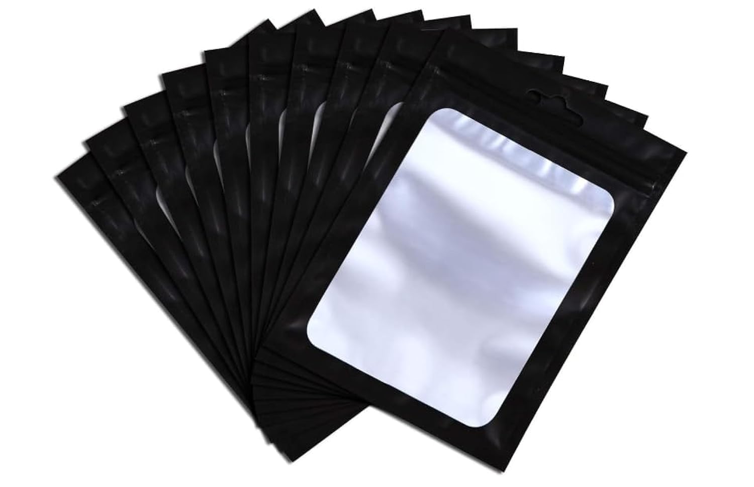 XFXIA 100 Pieces Mylar Bags Black, Resealable Smell Proof Bags with Clear Window 16 * 24cm Aluminum Foil Pouch Bag for Candy Food Lip Gloss Packaging |flat|cute| (Black) โ image 1