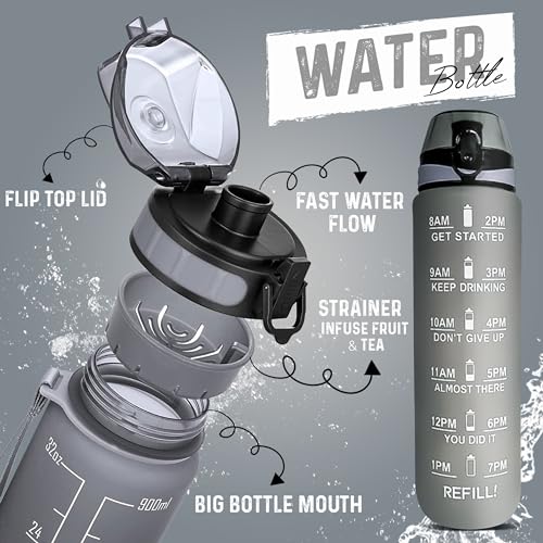 K-MART 1 Litre Water Bottle With Time Markings | BPA Free & Non-Toxic Drinks Bottle | Leakproof Sports Water Bottle 1l For Gym Bottle, Running Bottle, Cycling, School & Office - Image 4
