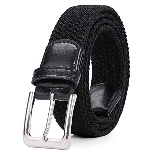 VONMELLI Cintura Elastica Uomo Intrecciata Cintura Uomo in Tessuto Cinturino Elastica Intrecciata Regolabile Casual Cinture Vintage Cinture Da Golf per Jeans Nero M