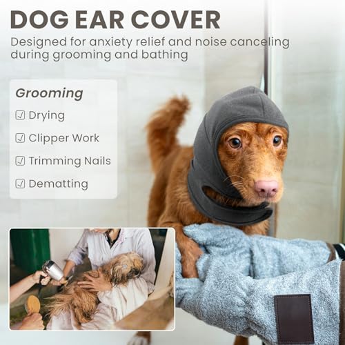 Image of Nanaki Calming Hoodie Dog Ear Covers-No Shake Hematomas Ear Wraps for Dogs, Adjustable Head Wrap Muffs Noise Cancelling Protector, Anxiety Relief, Fireworks & Grooming Bathing, 4th of July, Vet Visit