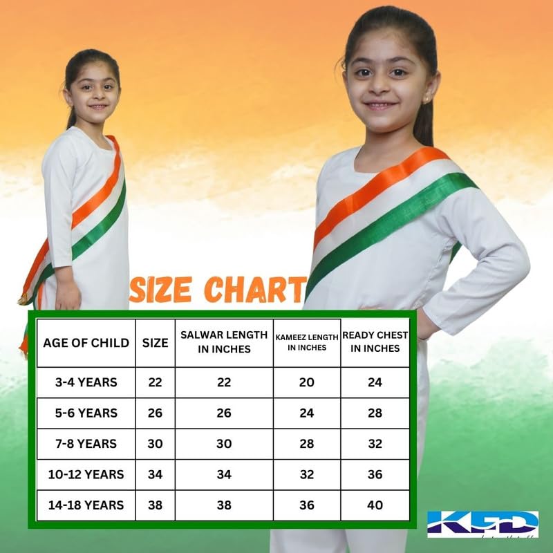Image of Kaku Fancy Dresses Indian Wear Salwar Kameez Costume for Independence Day /Republic Day | Tri Color Dupatta Stole Pompom Set for Girls