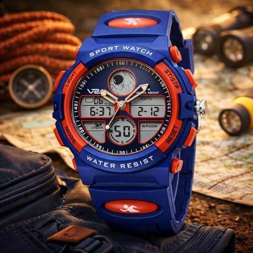 Image of V2A Nova Pro Kids Watch for Boys Age 8-14 | 44mm Analog Digital Sports Watch | Alarm Stopwatch Backlight | TPU Strap | 30M Water Resistant | School & Birthday Gift | Gift for Boy