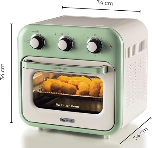 Ariete Vintage, 4632 Friteuse et Four 2en1, Capacité 16 L, Paniers et Rôtisserie en acier inoxydable, Température jusqu'à 230°, Minuterie 60 minutes, Double Verre, 1400W, Vert