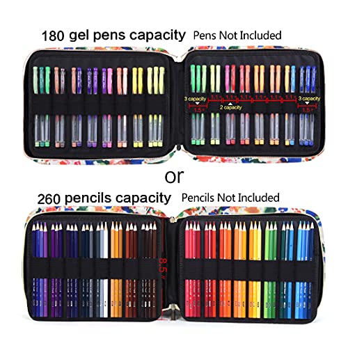 Pencil Case Holder Slot - Holds 260 Colored Pencils Or 180 Gel Pens With Zipper Closure - Large Capacity Polyester Pen Organizer For Watercolor Pens Or Markers - Perfect For Artist Color Ink Dots #TOP5
