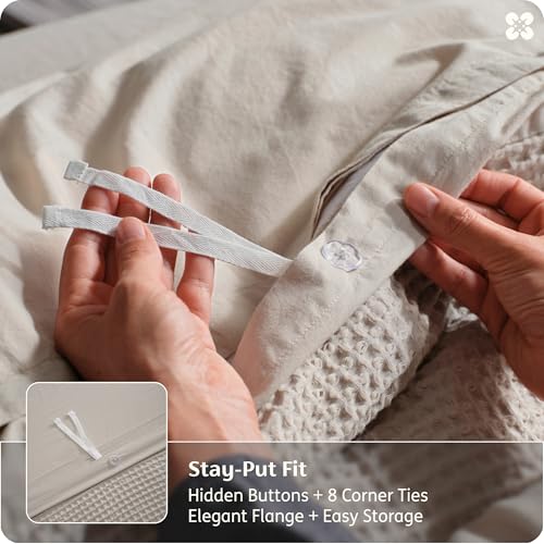 Image of Bedsure Cotton Duvet Cover King Size - 100% Cotton Waffle Weave Linen Duvet Cover, PureWoven Textured Breathable Bedding Comforter Cover for All Season, 1 Duvet Cover Only 104 inchx90 inch