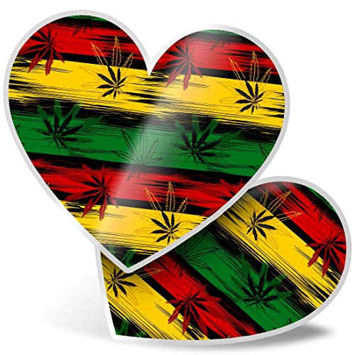 Impresionante 2 pegatinas de corazón de 7.5 cm – diseño de bandera de Jamaica con patrón de cannabis divertidos adhesivos para portátiles, tabletas, equipaje, frigorífico, regalo genial #16551