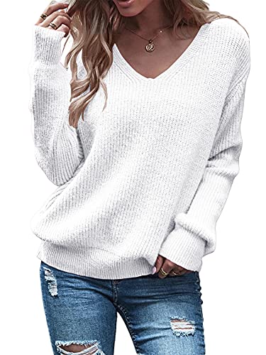 Eurivicy Women's Long Sleeve V Neck Pullover Tops Oversized Chunky Knitted Loose Jumper Sweaters