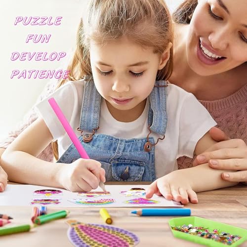 Image of PLUSPOINT Unicorn Diamond Painting Kit Gem Art Keychains, 5D Diamond Art Craft Kit for Kids, 15 PCs DIY Diamond Art Key Chains Creative Decorative Pendant Key Ring for Ages 5-12 Birthday Festival Gift