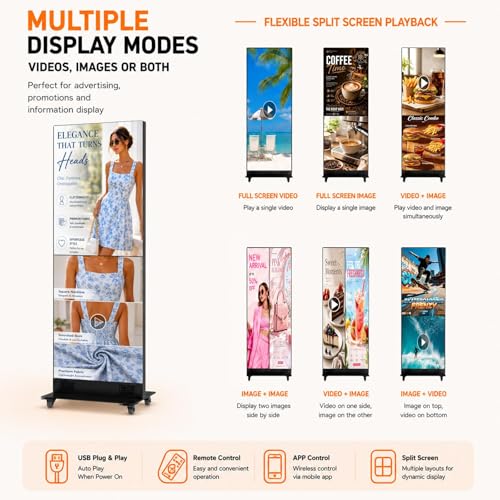 Image of 80 Inch LED Screen Poster, P1.86 Spliceable Digital Signage Display, GOB LED Poster Display with Flight Case, Commercial Advertising Display for Events, Rentals and Weddings, WiFi /USB /HDMI