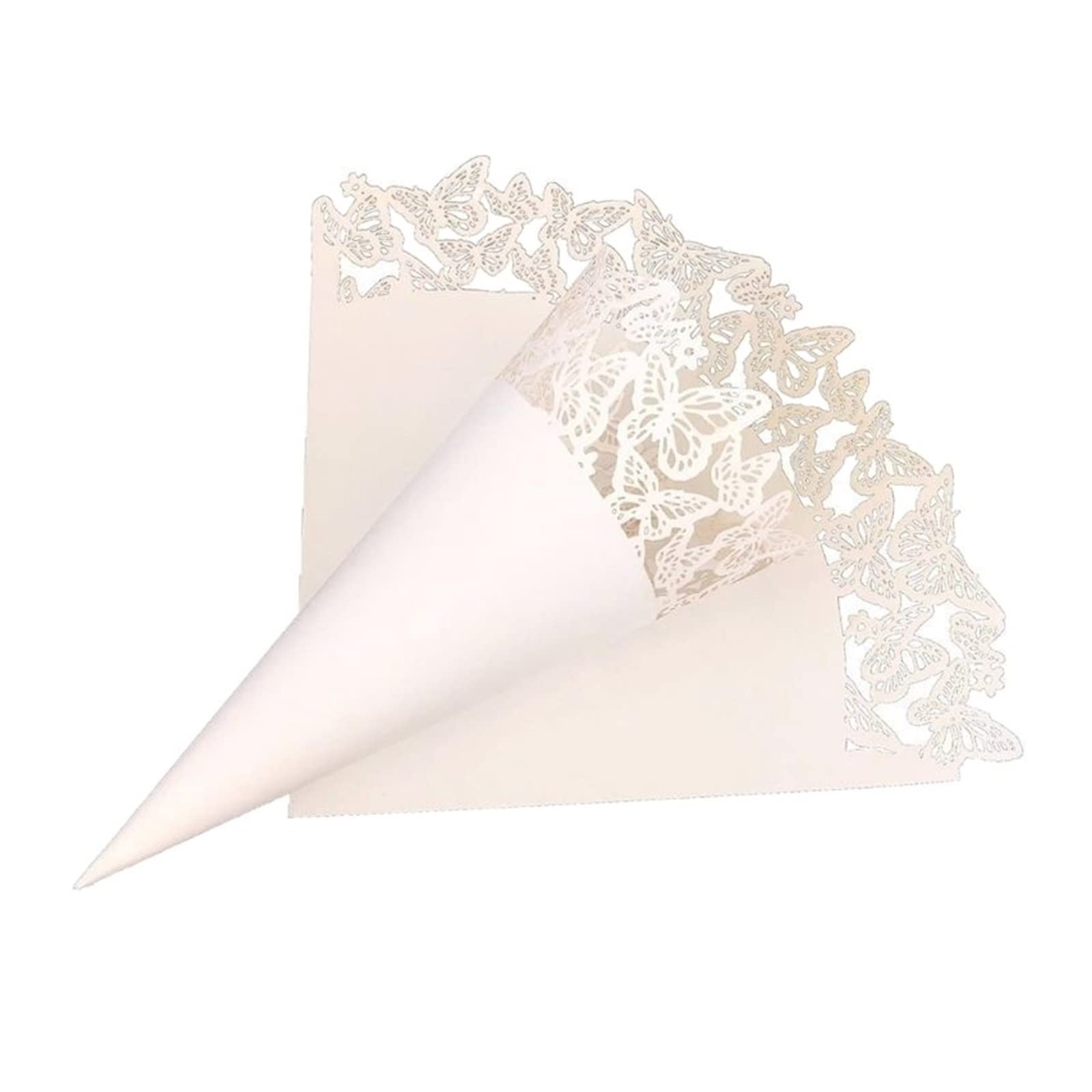 Confeti for decoración de fiestas, 50 piezas cortadas de encaje de mariposa, pétalos de caramelo, recuerdos de fiesta de boda, conos de confeti, suministros de decoración de conos de papel, regalos (