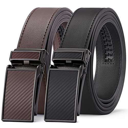 SENDEFN 2 Pack Ratchet Belt Men, Men Leather Belts in Gift Set Box for Dress Casual, Size Adjustable Trim to Fit - Main Image