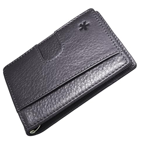 Image of Swear Brands Full Grain Leather Wallet with RFID Blocking & Money Clip - Minimalist Bifold Wallet Holds 12 Cards - Easy Access Pull Tab - Ethically Sourced (Grey)