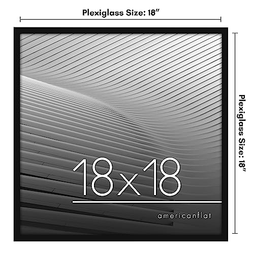 Americanflat 18x18 Picture Frame with Polished Plexiglass - Streamline Collection - Thin Border Square Frame for Wall Display - Hanging Hardware Included - Black