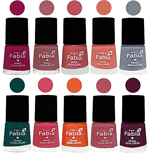 Image of SMC Fabia ALL IN ONE (PACK OF 10), Long Lasting Glossy Nail Polish, 6 ml Each, All Vibrant Colours,01943