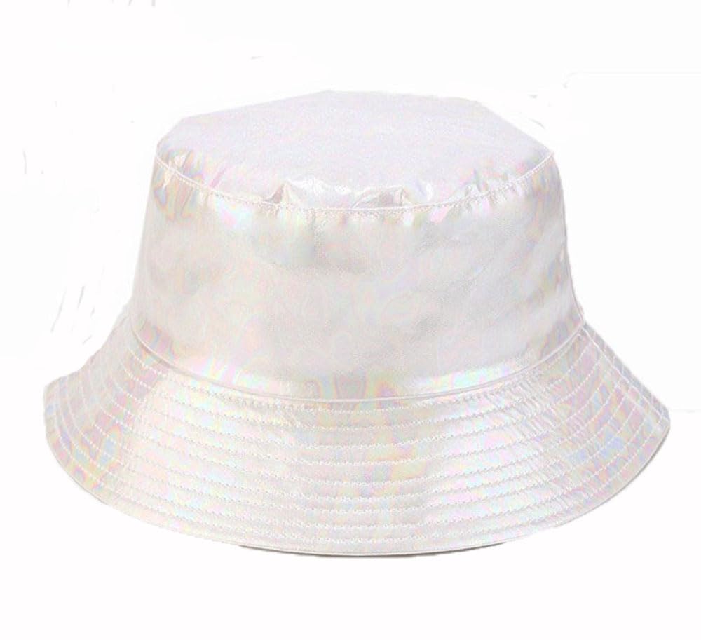 Kgm Accessories Unisex White Cool New Holographic Reversible Bucket Hat Sun Festival Party Hats (White)