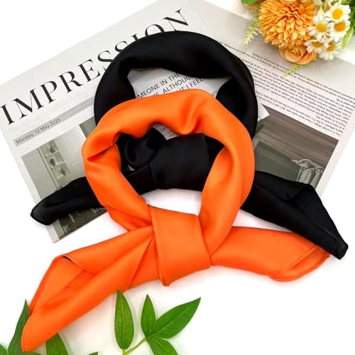2 Packs Satin Neck Scarf 27.6 Inch Solid Square Neck Scarves Handkerchief for Women Halloween 80s Party Accessory4