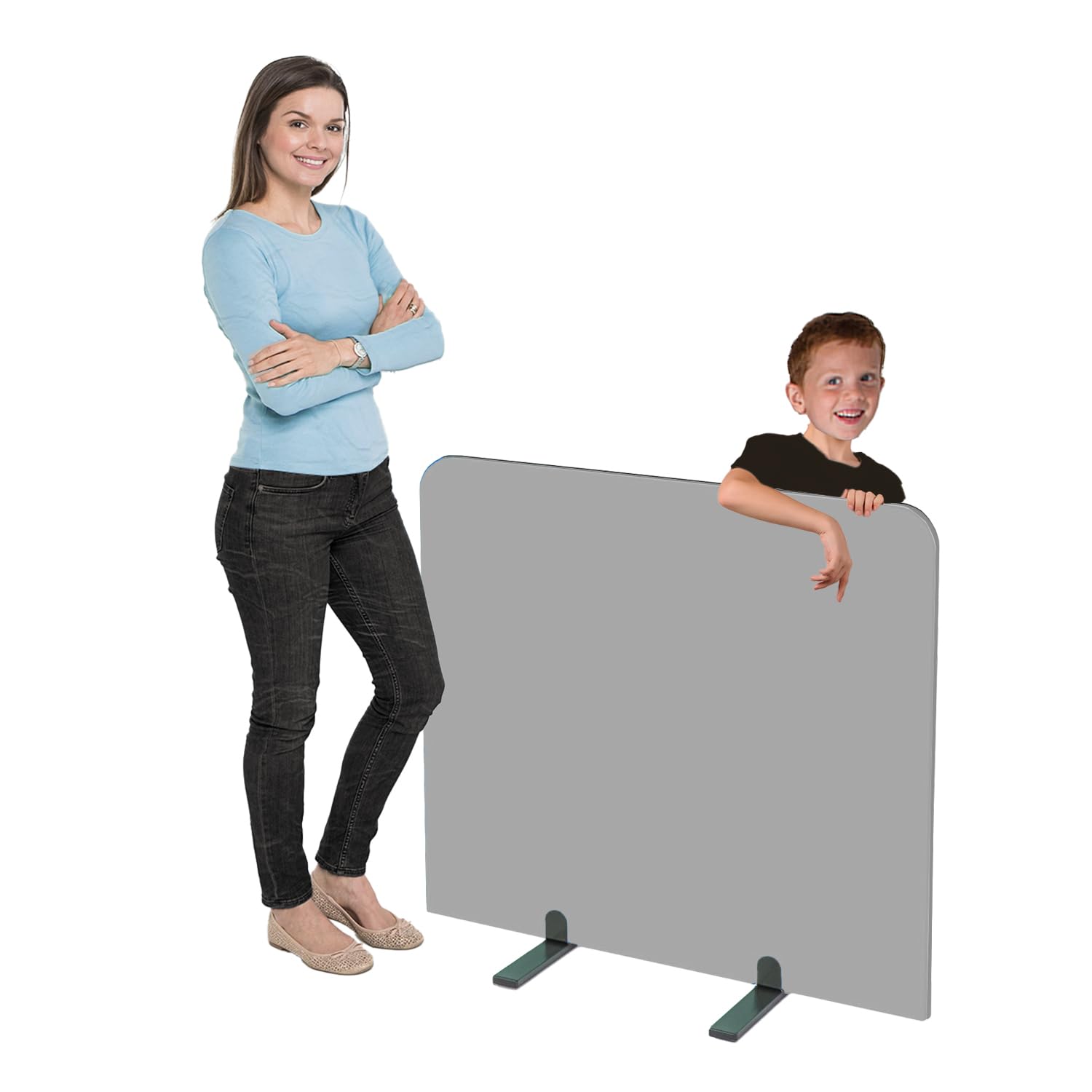 Freestanding School Room Divider Screen, 900 x 1000mm, Floor Standing, loop Nylon Display Boards - (Black PVC frame, Light Grey) - Ideal for Office, School, study zones
