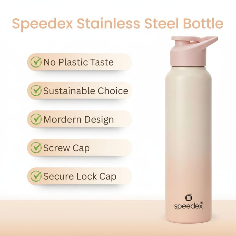 Image of Speedex Stainless Steel Water Bottle 1 Ltr, Leak Proof Sipper Cap, BIS Approved 1000 ml Metal Bottle For Daily, Office, School, Gym, Travel Use for Men, Women, Kids, Adults, Peach Orange, Set of 3