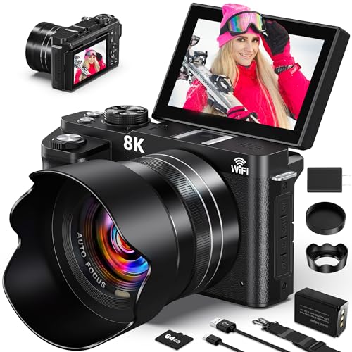 8K Digital Cameras for Photography - WiFi 88MP Autofocus Vlogging Camera for YouTube with 3