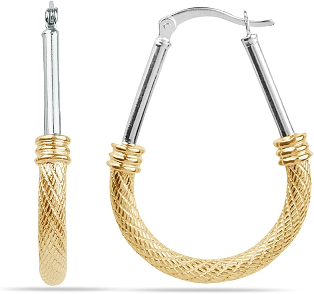 LeCalla 925 Sterling Silver Hoop Earrings for Women | Italian Design Classic Diamond-Cut Textured Hoops Earring | Women's Oval Drop Shape Silver Earring Jewelry