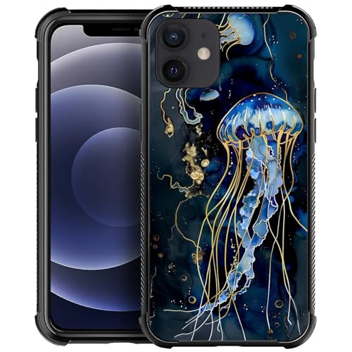 Coque iPhone 11 anti-rayures rigide motif méduse bleu foncé