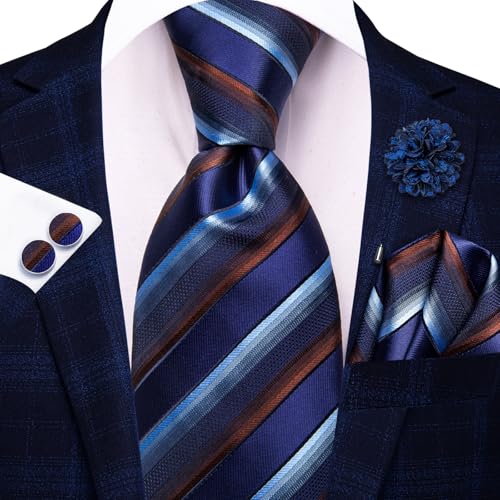 Image of Hi-Tie Men's Tie Lapel Pin Set Pocket Square Cufflinks Formal Woven Silk Tie Sets Wedding Party