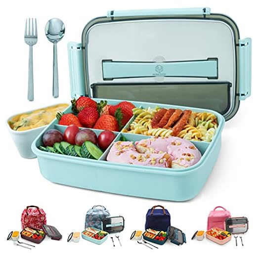 MINCOCO Bento Lunch Box Leak-proof Eco-Friendly Bento Box Food Storage Containers with Sauce Jar and Stainless Spoon&Fork for Adults Women Men Kids