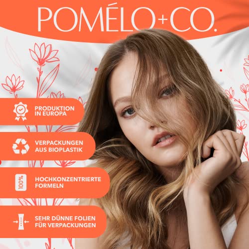 Foto von Pomélo+Co. Peach Colada Haarmaske – feuchtigkeitsspendende Maske mit tropischem Duft – nährende und vegane Haarpflege für trockenes Haar – 100 ml