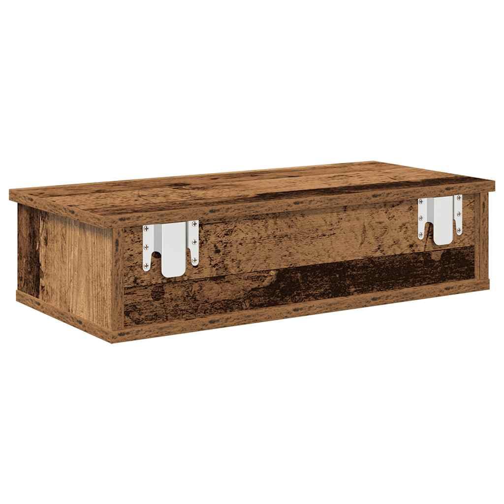 Mangloder Wandregal mit Schubladen in Altholz-Optik 60x28x15cm aus Holzwerkstoff, schwebend hängend, platzsparend als Aufbewahrung und Deko für Wohnzimmer, Schlafzimmer, Küche, Bad, Büro