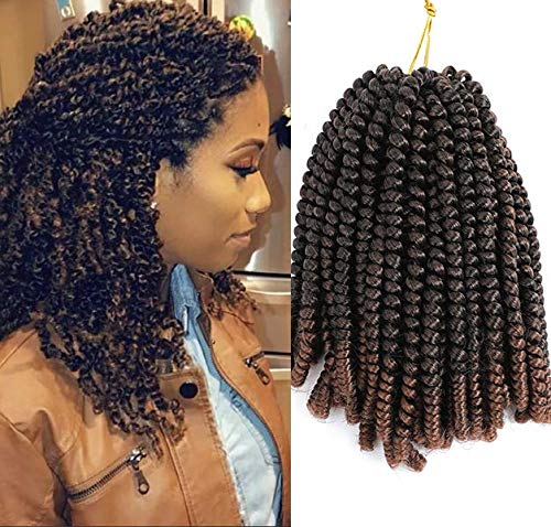 Mcspabwhr 4 packs Spring Twist Crochet Braids 8Inch 30Strands Low Temperature Fiber Ombre Brown Synthetic Spring Curl Crochet Braiding Hair (T30)