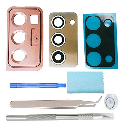 Camera Glass Frame Parts for Galaxy Z Fold 2, Back Camera Glass Lens Gold Rear Cover Glass + Back Camera Frame + Adhesive Replacement Compatible with Samsung Galaxy Z Fold 2 5G