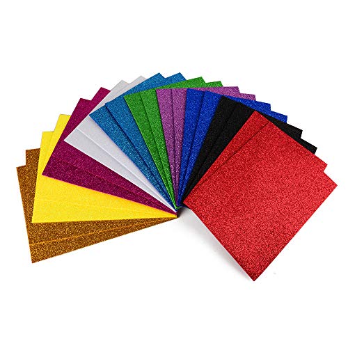 ewtshop® Lot de 20 feuilles de caoutchouc mousse à paillettes - Format A5 - 10 couleurs - Pour travaux manuels