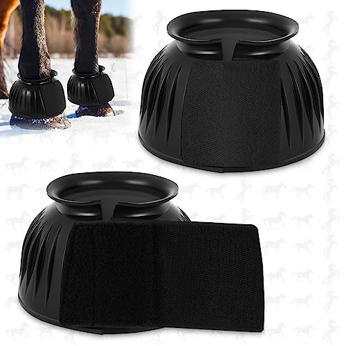 Abbylike 1 Pair Horse Bell Boots Protect Against Hoof Impact Trauma Rubber Bell Boots for Horses Black Horse Boots Horse Care Boots for Turnout No Rub Design Comfort Quick Wrap Hook and Loop (XL)