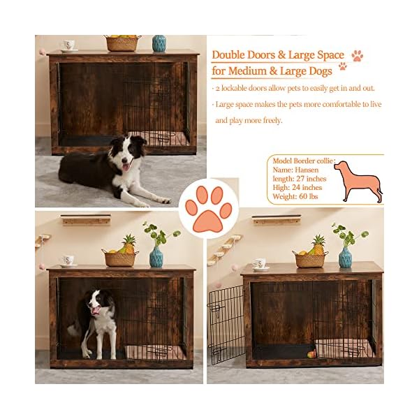 Ylovecl-Wooden-Dog-Crate-Furniture-with-Slide-Tray-Double-Doors-Dog-Crate-End-Table-Furniture-Style-Dog-Kennels-Indoor-Pet-Crate-Table-for-Large-Dog-44-Rustic-Style-Multi-Colored Pet Crate Table for Large Dog