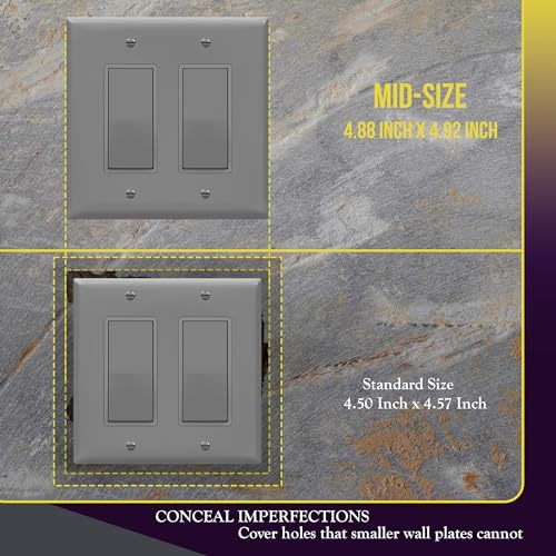 Image of ENERLITES 2-Gang Gray Mid-Size Decorator Switch Outlet Wall Plate Cover | 1 Pack, Size 4.88 inch x 4.92 inch, Fits light switch /outlet /receptacle, Gloss Finish, Unbreakable Polycarbonate, UL Listed