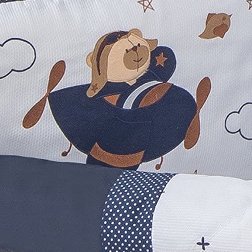 Kit Mini Berço Bebê Urso Aviador Azul Marinho 9 Peças