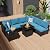Ophelian 8-Piece Patio Set Furniture Rattan Wicker Outdoor Sectional Sofa with 28" Gas Fire Pit Set and Cushions, Conversation Set for Backyard, Patio, Garden, Brown/Peacock Blue