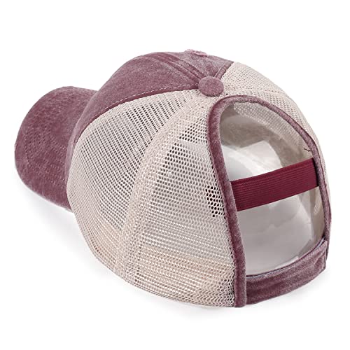 Image of HH HOFNEN Ponytail Hat for Women Washed Distressed Baseball Cap Ponycaps