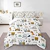 Feelyou Construction Bedding Set Queen Size Equipment Trucks Comforter Set for Kids Boys Girls Decor Dinosaur Comforter 3D Digital Print Yellow Duvet Set Bedroom Quilt Set #3
