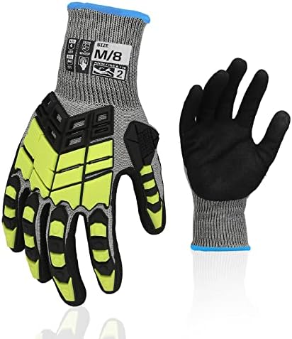 Graloky Safety Work Gloves, Impact Gloves for Men Women, Cut Resistant Non-Slip Heavy Duty Gloves with Nitrile Grip, Touch Screen Gloves with Impact Protection for Mining Mechanic Construction, Medium