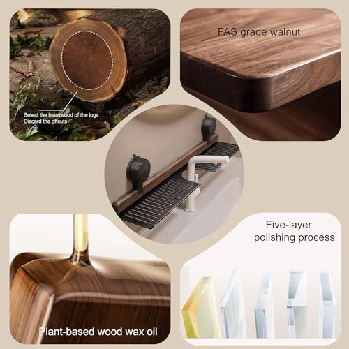 Étagère murale bois de noyer pour optimiser le rangement au-dessus du robinet de salle de bain