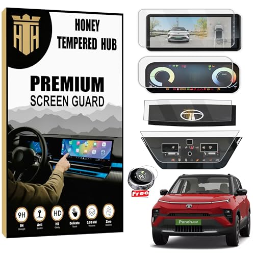 HONEY TEMPERED HUB (5 PACK) SCREEN PROTECTOR For NEW TATA PUNCH EV 2024 2026 | 10.25 INCH INFOTAINMENT + INSTRUMENT+ STEERING + AC CLUSTER + GEAR KNOB PROTECTOR | Car Display Accessories [Not Tempered Glass]
