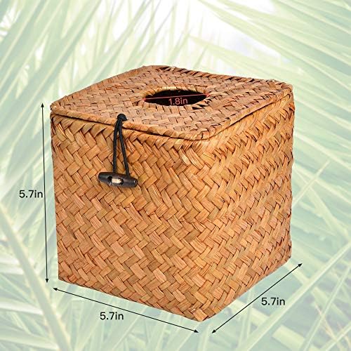 Akamino Tissue Box Cover Square Woven Facial Tissue & Napkin Holder Pumping Paper Case Dispenser for Home Office Car Decoration
