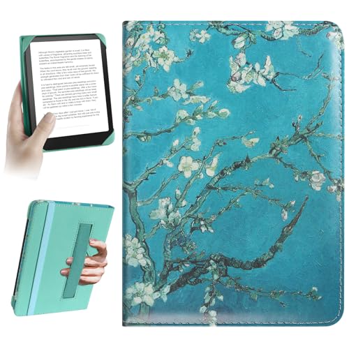 HoYiXi Universal Case for 6 inch Kindle eReader Compatible with Paperwhite(2025/2018)/PocketBook and Tolino/Kobo Clara HD,6" eReader Protective Case Cover Elastic rope,flowers 1